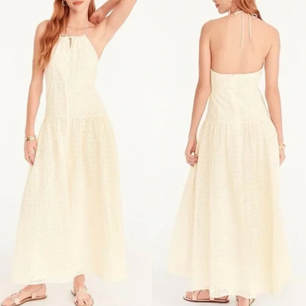 J Crew Collection Anguilla Halter Dress Eyelet Size 14 Wedding Grad Cocktail